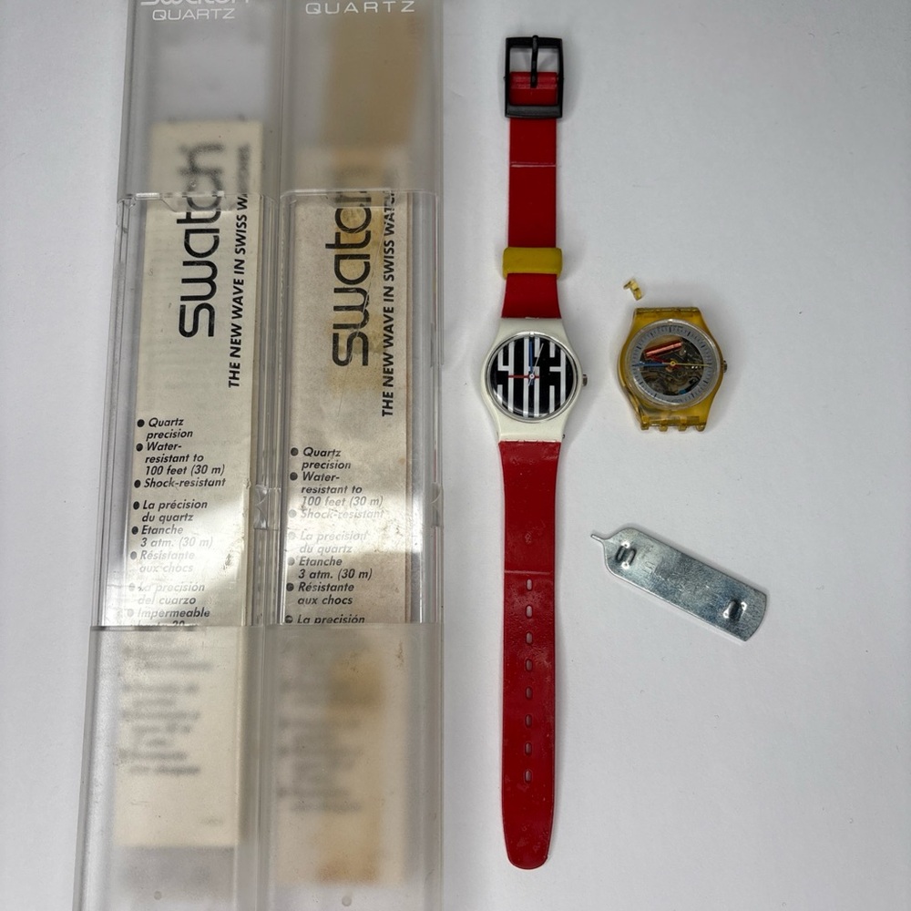 Swatch Watch Ladies Little Jelly LK 103 & Speedlimit LW 117 w/ Cases, Tool 80’s